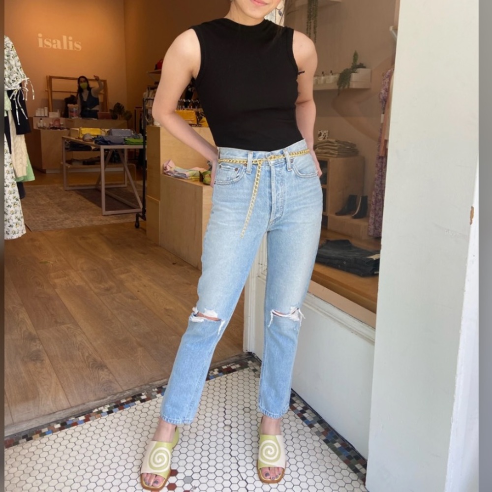 AGOLDE Riley Ripped Crop  Straight Leg Jeans